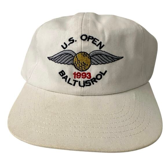US Open 1993 Golf Tournament Baltusrol Club NJ Hat Cap Ball White Vtg Elastic - Picture 1 of 4